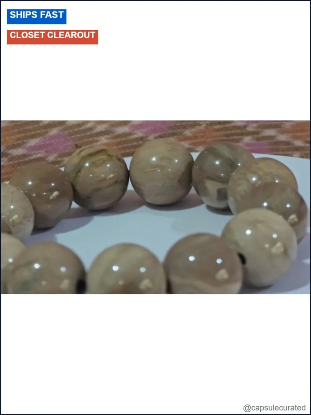 Genuine Jadeized Petrified Wood Stretch Bracelet Natural Fossil Wood Beaded Men